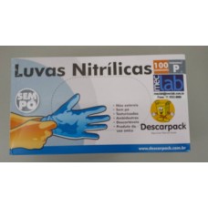LUVA NITRÍLICA AZUL SEM PÓ, TAMANHO P, CAIXA COM 100 UNIDADES.