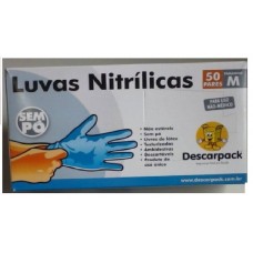 LUVA NITRÍLICA AZUL SEM PÓ, TAMANHO M, CAIXA COM 100 UNIDADES.