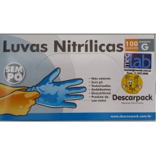 LUVA NITRÍLICA AZUL SEM PÓ, TAMANHO G, CAIXA COM 100 UNIDADES.